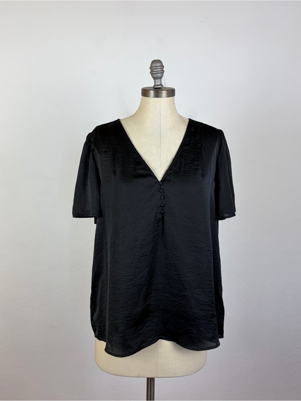 PAIGE Satin Button Popover Blouse